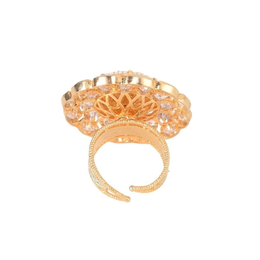 Gold plated Mint AD studded handcrafted adjustable Revolving Ring for Women & Girls view 6