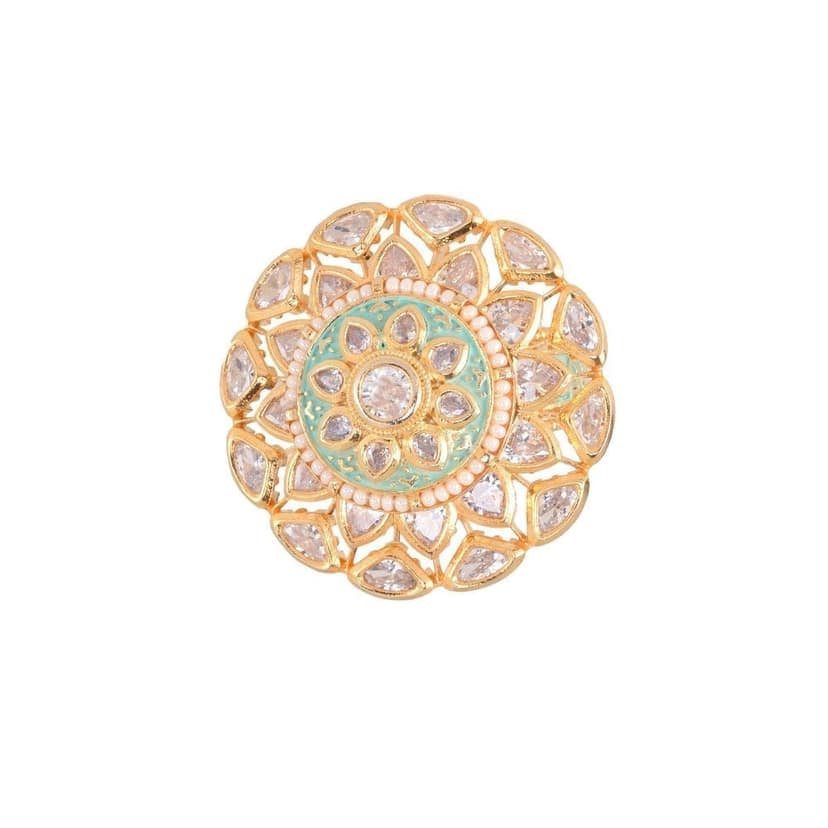 Gold plated Mint AD studded handcrafted adjustable Revolving Ring for Women & Girls view 8