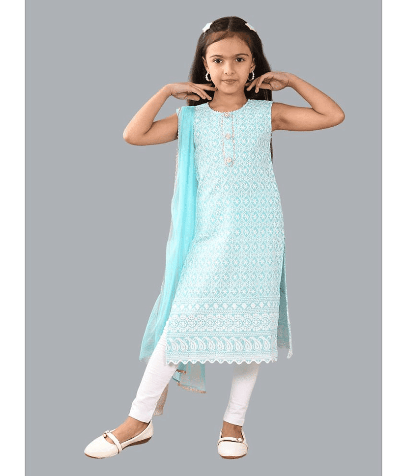 HLGARMENTS Girls Cotton Kurti Legging Set ( Pack of 3 , Blue )