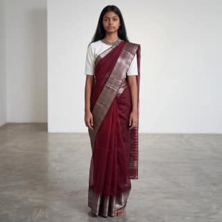 Mangalgiri Wine Red Silk Cotton Saree Temple Zari Border