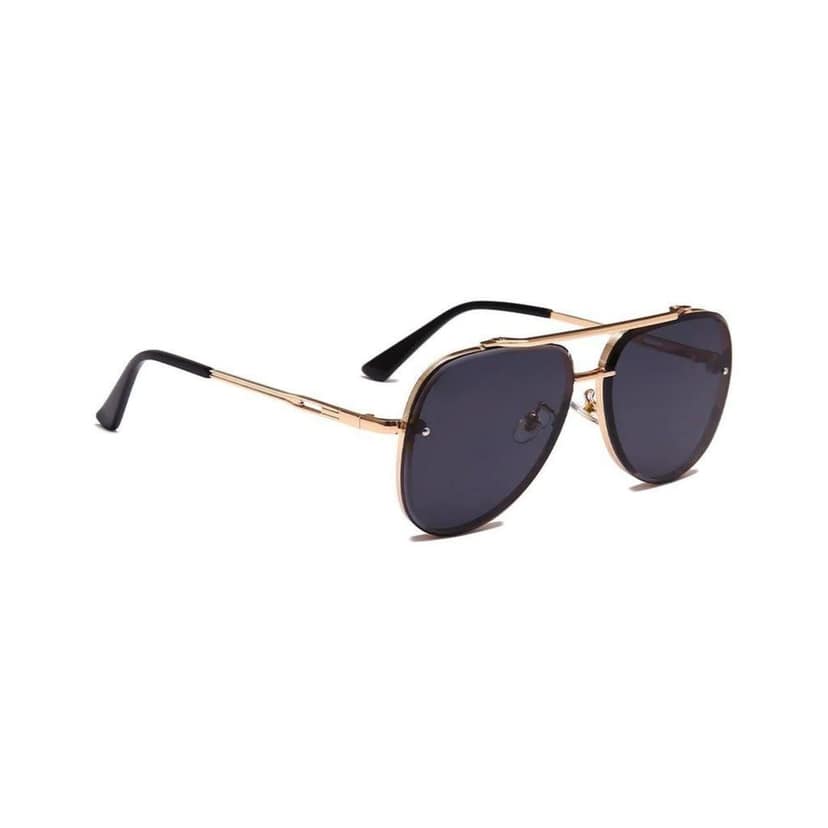 4Flaunt Rimless Aviator Stylish Trending & Latest Vintage Pilot Metal Body Sunglasses For Men And Women | 100% UV Protected (L, C5 - Gold Frame/Black Lenses) view 3