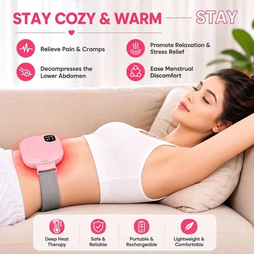Period Cramp Relief Massager & Heating Pad for Period Cramps Portable Cordless Periods Cramps Relief Machine 3-Temp. & 3-Massage Mode Fast Heating Menstrual Period Pain Relief Device for Women. view 4