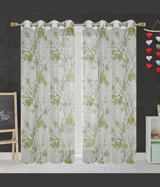 Homefab India Floral Transparent Eyelet Long Door Curtain 9ft (Pack of 2) - Brown