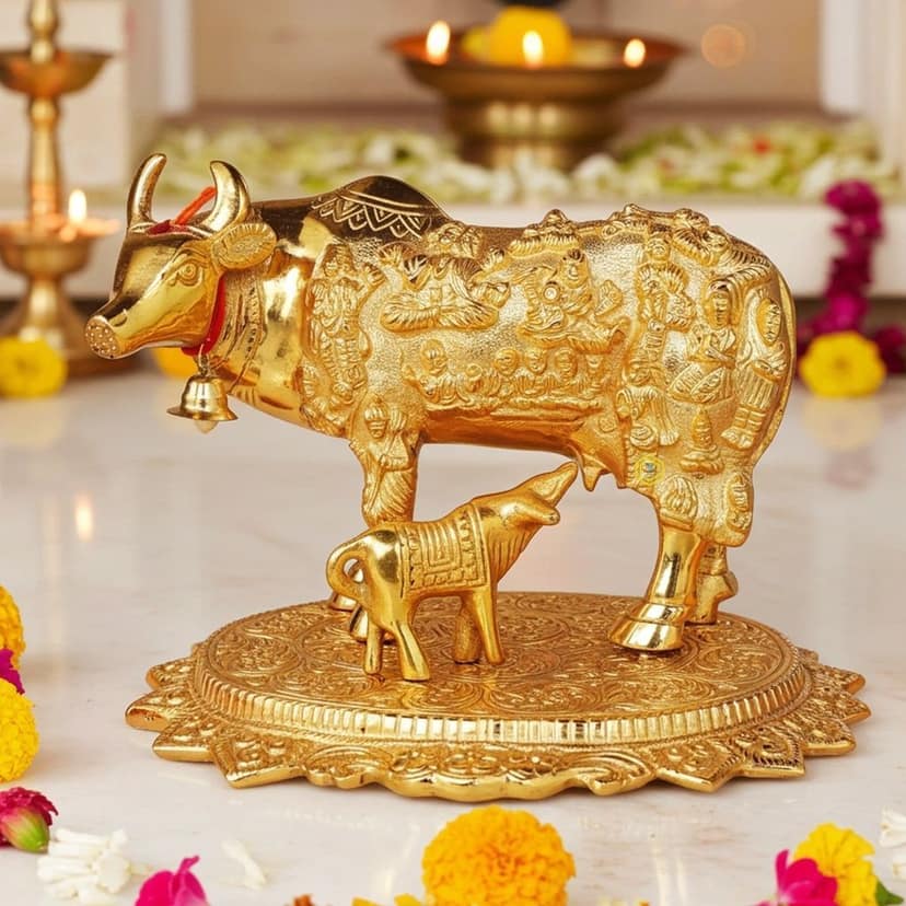 Aluminium Cow Statue ? Artistic Metal Home D?cor, Height : 6.3 Inch (ASMAS246 G)