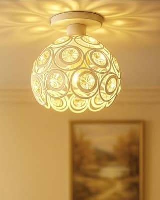 Homesake Crystal Flush Mount Ceiling Light | Decorative Ceiling Lamp for Hallway, Bedroom, Living Room, Warm Light