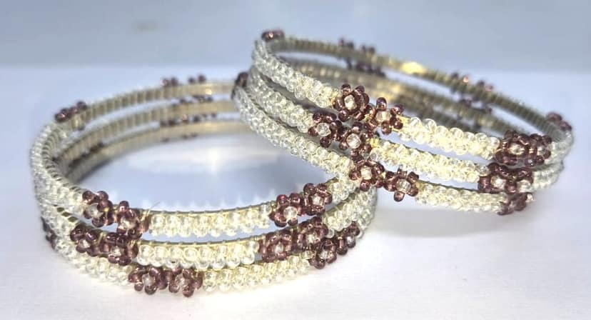 white and brown floral beads Bangles view 2