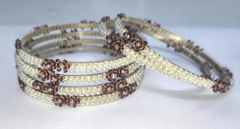 white and brown floral beads Bangles view 3