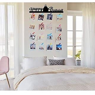 Khush Its Amazing Wood Moments Hanging Photo Display, DIY Picture Photo Frame Collage Set Includes Multi colour Clips (Happy Birthday)