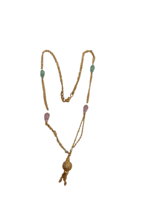 Gold Plated Traditional Indian Necklace Set with Green Beads for Women