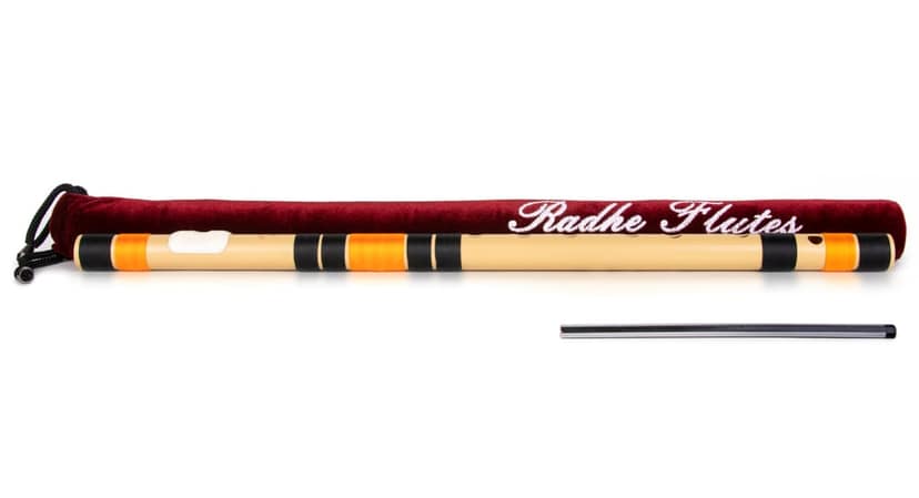 Radhe Flutes | C Natural | Right Handed | With Velvet Cover | Tuned With Tanpura A=440Hz | PVC Fiber | Black & Orange view 2
