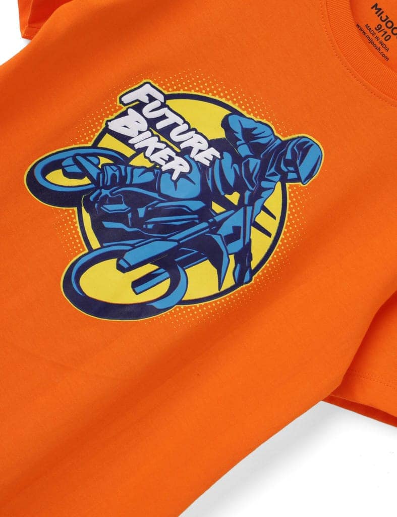 Boys T shirt Cotton Scarlet Ibis Orange Future Biker view 2