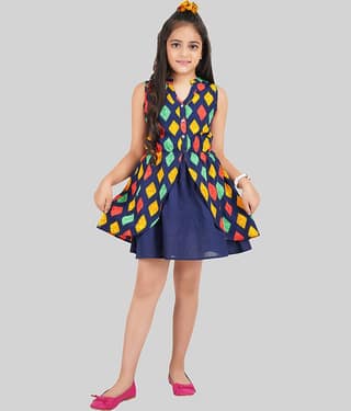 Being Naughty Polyester Fit And Flare Dress For Girls ( Pack of 1 , Multicolor )