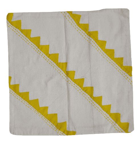 Nirjhari Crafts Handmade 100% Cotton Yellow & White Cushion Cover Set (Pack of 4) view 2