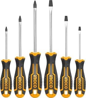 INGCO 6 pcs Screw Driver Tool Set Kit, CR-V Screwdriver Set for DIY Household Repair, INGCO Design Handle, CR-V Round Blade Material