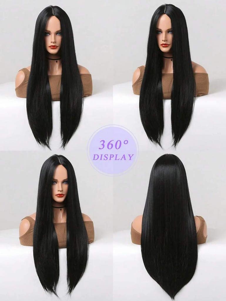 Black Wig, Wig Black, Long Wig, Wigs, Wig, Synthetic Wig, Long Straight Black Wig, Cosplay Wig, Party Wig, view 3
