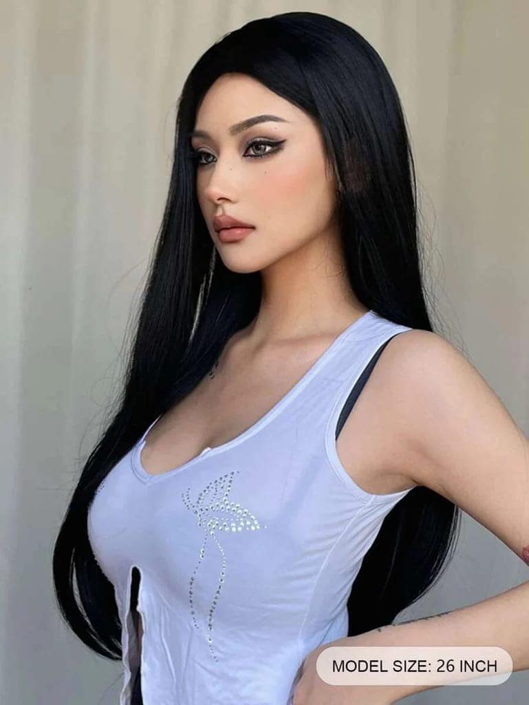 Black Wig, Wig Black, Long Wig, Wigs, Wig, Synthetic Wig, Long Straight Black Wig, Cosplay Wig, Party Wig, view 4