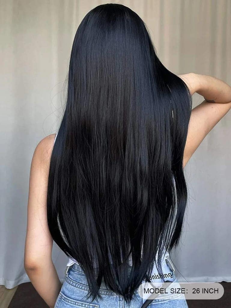 Black Wig, Wig Black, Long Wig, Wigs, Wig, Synthetic Wig, Long Straight Black Wig, Cosplay Wig, Party Wig, view 5