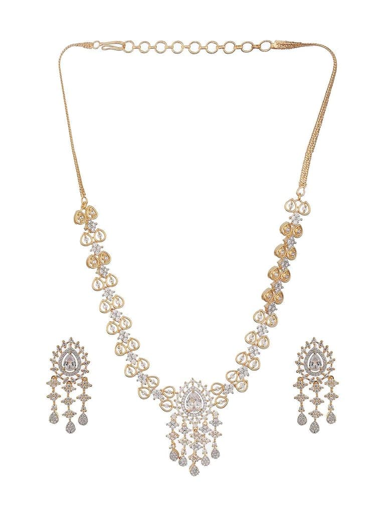Gold Toned AD Studded Minimal Floral Delicate Pendant Jewellery Set view 4