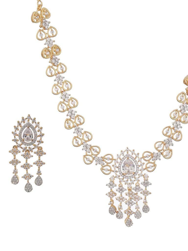 Gold Toned AD Studded Minimal Floral Delicate Pendant Jewellery Set view 5