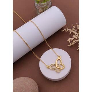 Traditional Double Heart Necklace with Crystal, Minimalist Pendant, Dainty Chain, Romantic Jewelry