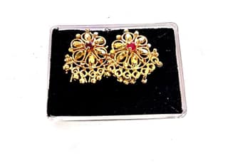 Gold Plated Filigree Ruby Earrings
