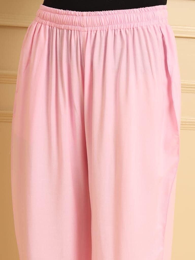 Soft Colors Regular Fit Pocket Palazzo (Baby Pink) view 7