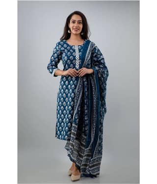 Jaipuri Collection - Navy Cotton Women's Straight Kurti ( Pack of 1 )