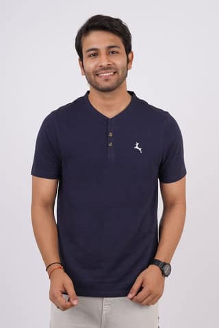 Mens Cotton Indian Ink Solids Henly T-Shirt