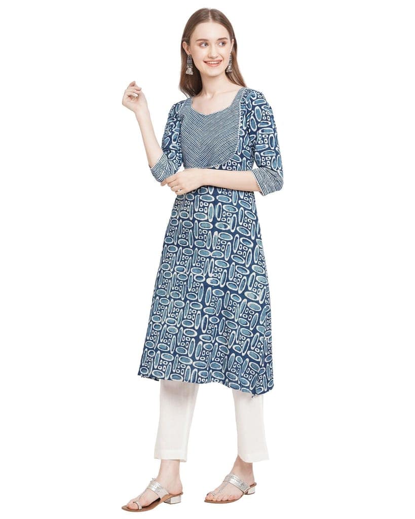 "Neel Nabh" handcrafted pure cotton Indigo kurta view 3