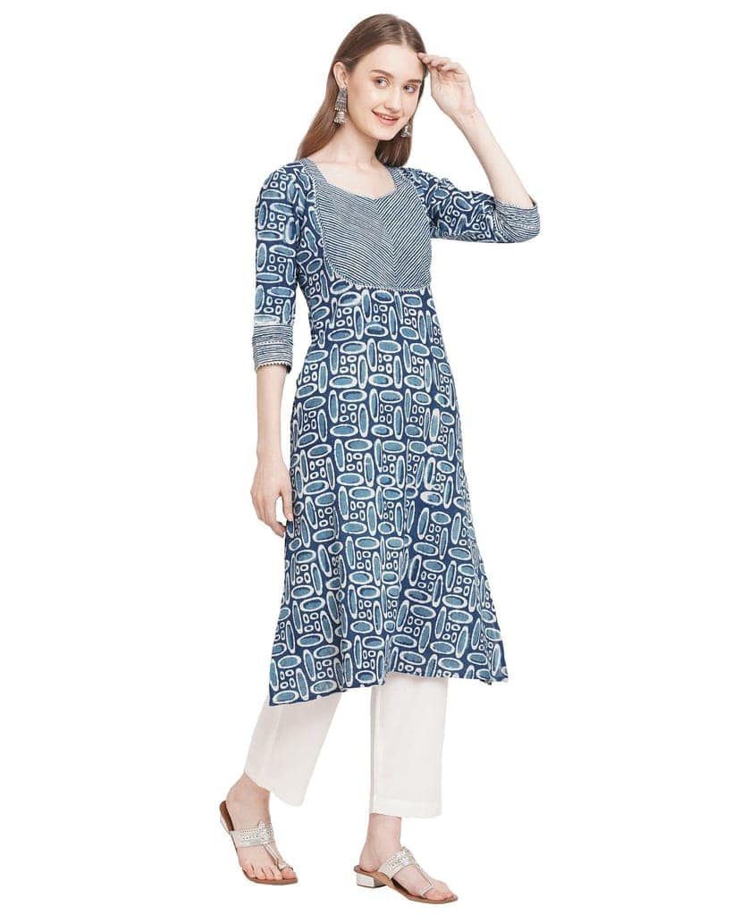 "Neel Nabh" handcrafted pure cotton Indigo kurta view 5