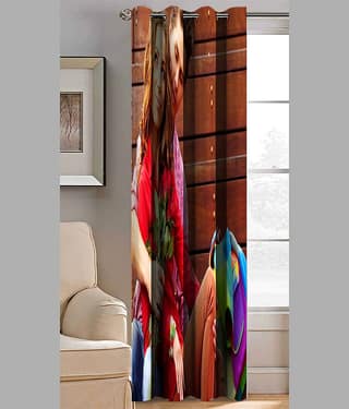 BELLA TRUE Abstract Printed Semi-Transparent Eyelet Curtain 9 ft ( Pack of 1 ) - Multicolor