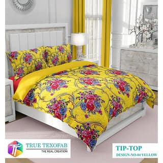 Black Bee Floral Bunch Print On Yellow Base Double Bedsheet With 2 Pillow Covers (208 X 213 Cm)(Bs30-01)