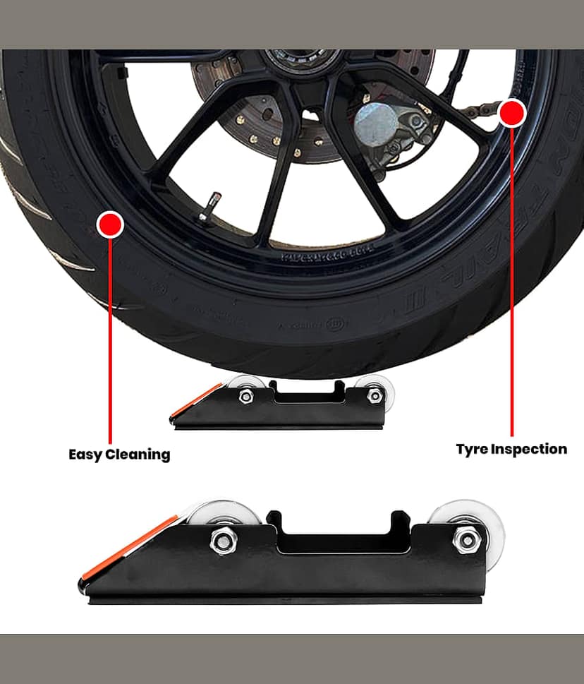 Grand Pitstop Paddock Stand Wheel Roller for Motorcycle Chain Cleaning and Bikes Lubrication (Black + Orange, Motorcycle Weight Upto 220 kg) view 2