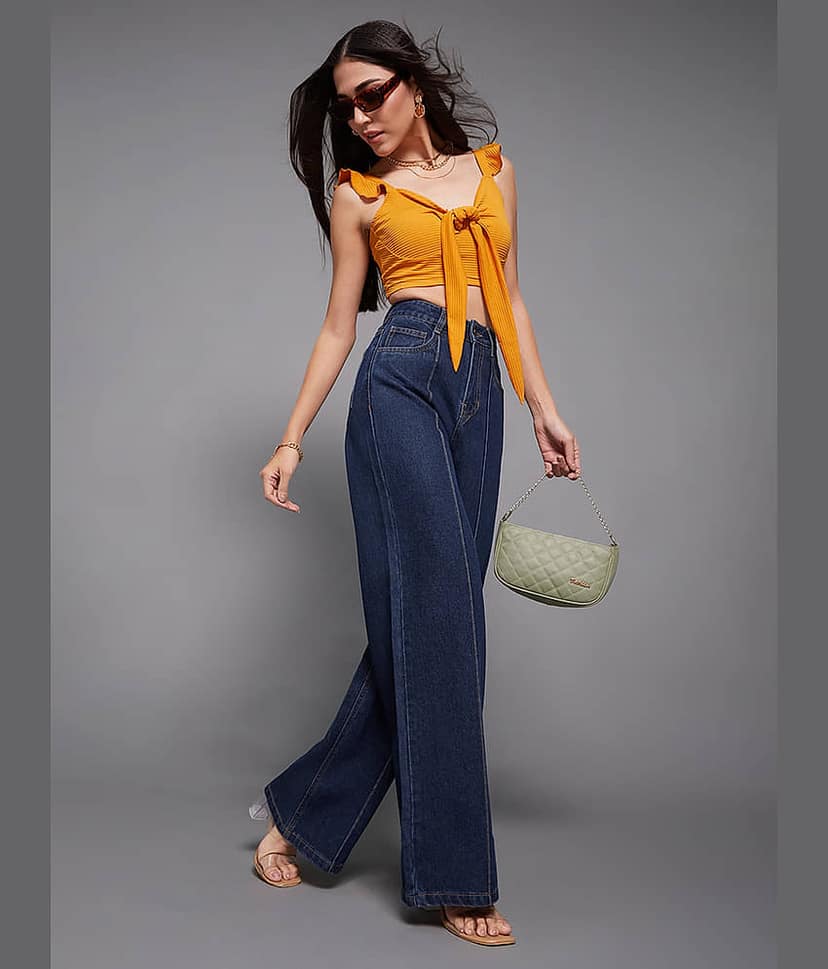 Miss Chase Women's Wide Leg High-Rise Jeans ( Blue )