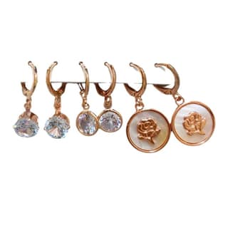 Jewelryklub Combo Of 3 Pairs Rose Gold Plated Zircon Studded AD Earrings For Girls Women Design 2