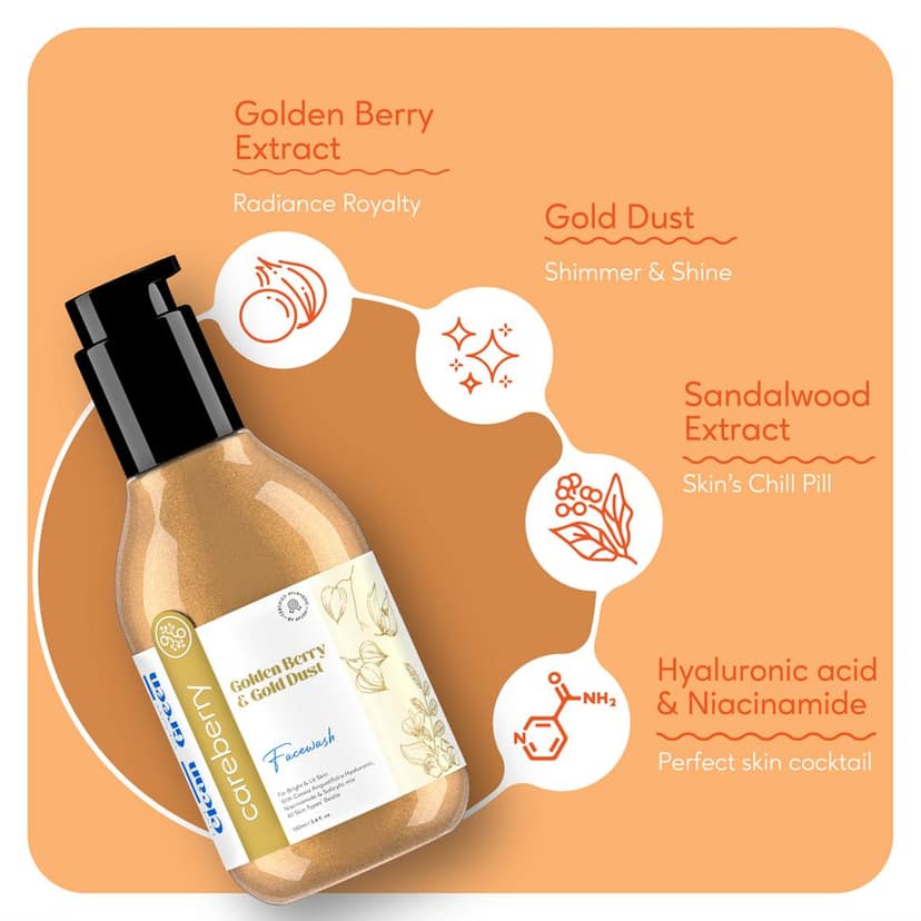 Careberry Golden Berry & Gold Dust Face Wash, For Bright & Lit Skin, Ayush Certified Ayurvedic, Paraben & Sulphate Free, Gulten & GMO Free, 100ml view 3