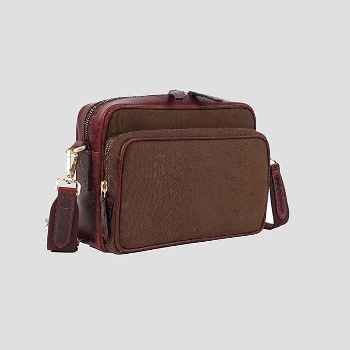 meesu House of Rabari Everyday Canvas Leather Crossbody Sling Bag | Multi-Pocket Organizer Purse for Men view 3