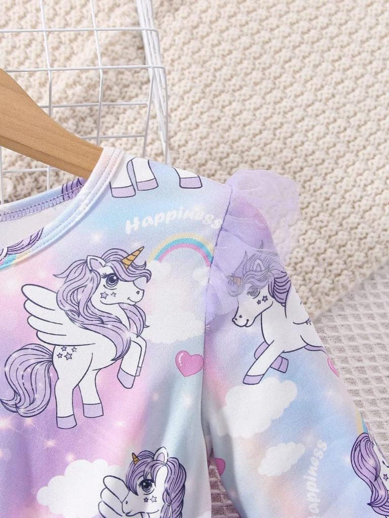 Buy & Try Girl's Modal Unicorn Printed Frock Short Knee Length Long Sleeve Frocks Dress. view 6