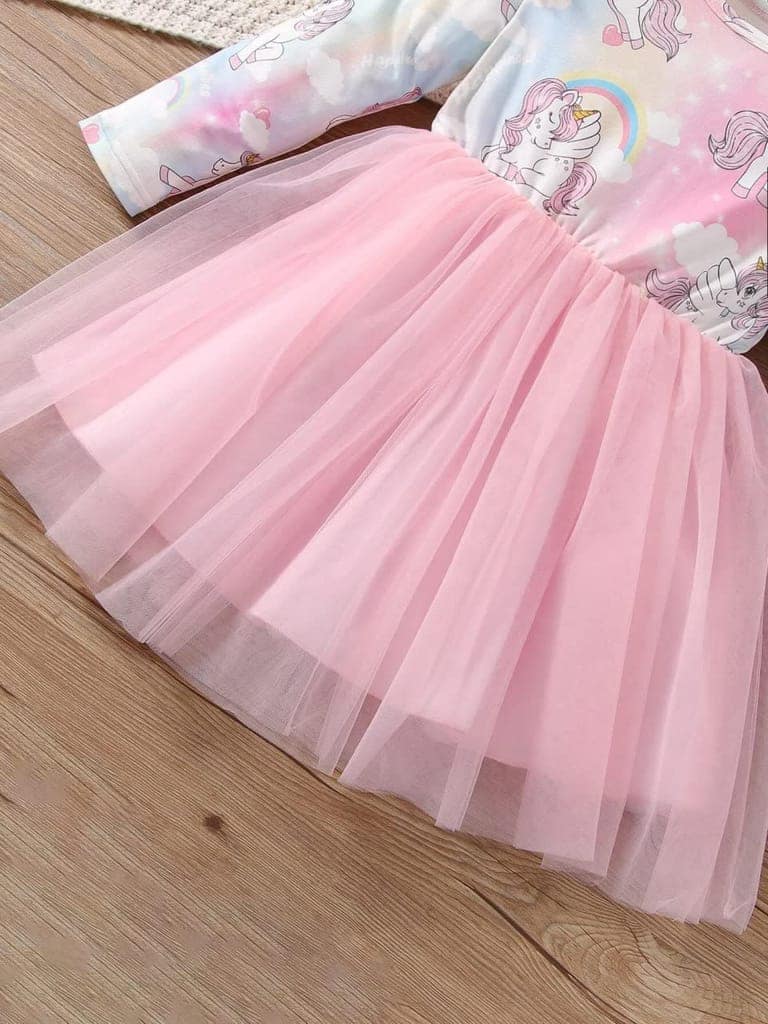 Buy & Try Girl's Modal Unicorn Printed Frock Short Knee Length Long Sleeve Frocks Dress. view 9