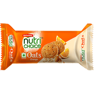Britannia Nutrichoice Oats Cookies - Orange With Almonds - Healthy Snack - Fibre Enriched - 75 G