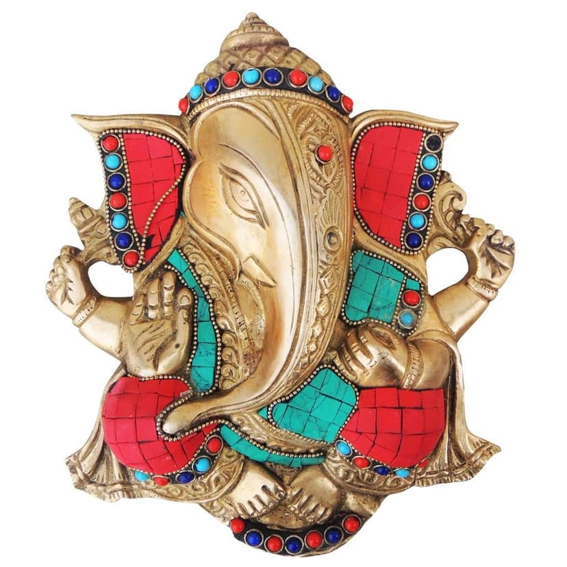 Brass Wall Hanging Showpiece Ganesh With Stone Finish (BSMAS794 B) view 2