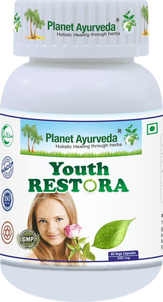 Planet Ayurveda Youth Restora Capsules - 60 Veg Capsules - 500mg - Supports Healthy Skin and Rejuvenation