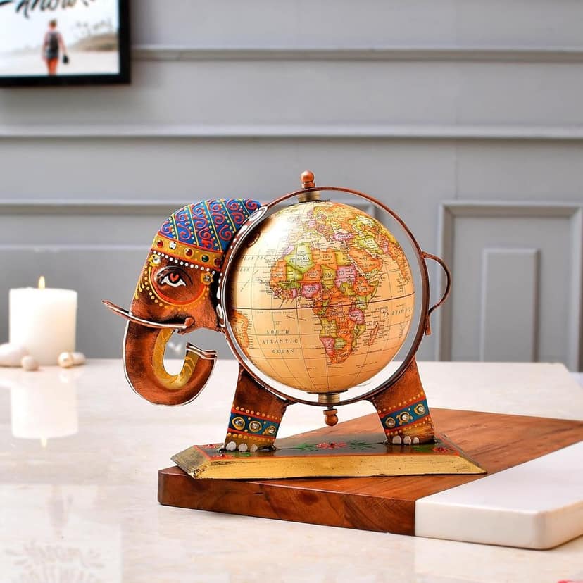 The Natural Art and Craft - Iron Elephant Globe Showpiece, Handmade Decorative Show Pieces for Home Decor & Showcase Items for Home Decoration & Table Decor (Length 9.5 inches, Width 5 inches, Height 7.5 Inches) view 2