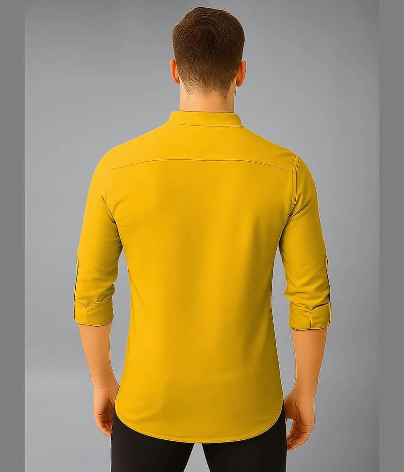 UNI VIBE Cotton Blend Plain Shirt Style Kurta For Men ( Yellow ) view 2