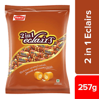PARLE 2 In 1 Eclairs Toffee - Enriched With Milk & Vanilla, Soft, 257 g