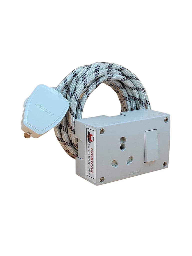 INDRICO? 16 amps Extension Boards 3 Pins max. Load 1500 watts with Cloth Binding Wire White
