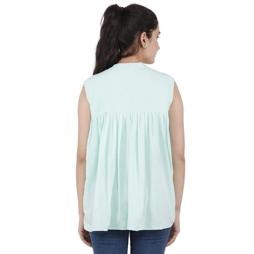 KULFI Women's Blue Color Sleeveless Solid Polyester Top view 2