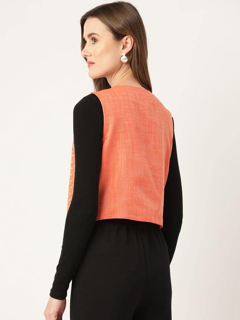 Geometric Pure Cotton Crop Tailored Jacket with Embroidered Detail view 3