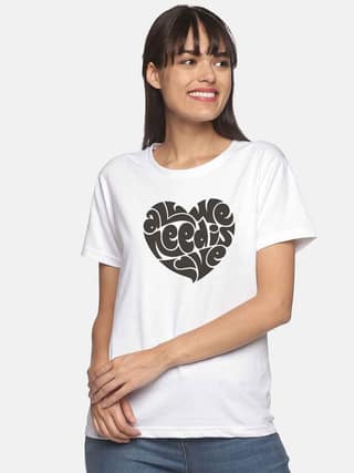 Women White Heart Printed T- Shirts