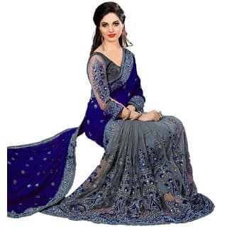 Tirth International Embroidered Bollywood Fashion Chiffon, Net Saree with Blouse Piece